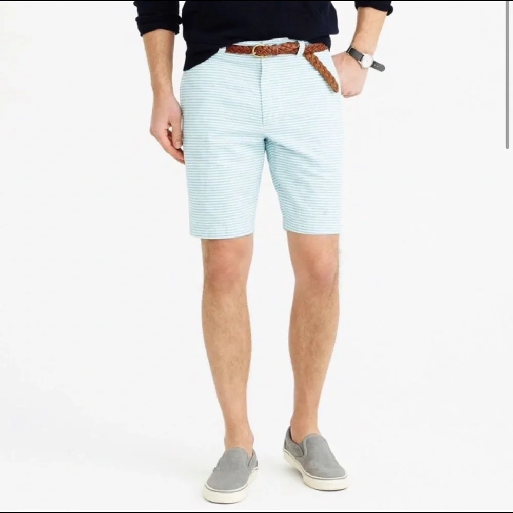 J.‎ Crew Striped 9” Inseam Stanton Shorts Linen Aqua Blue 30 Flat Front Beach